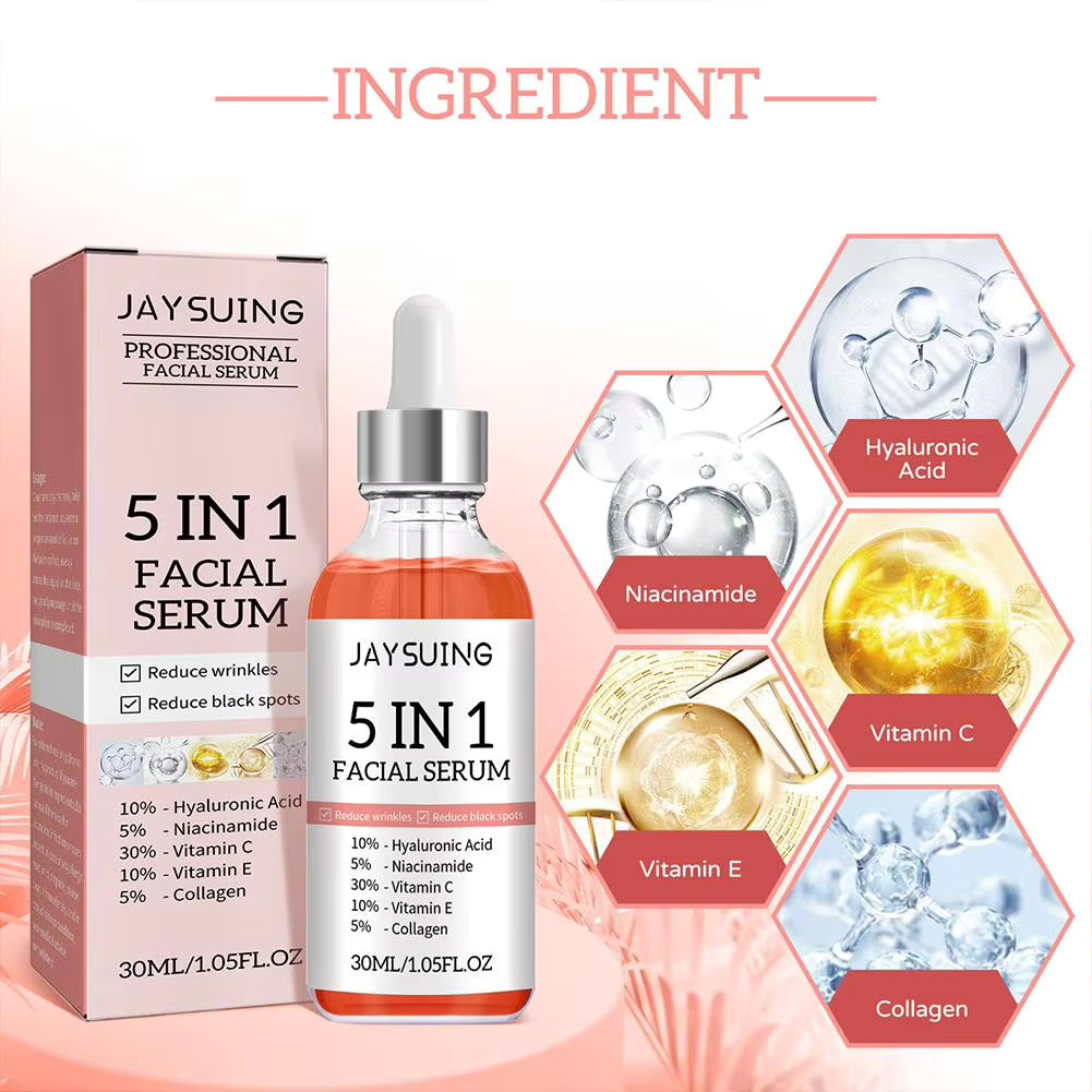 5 In 1 Fade fine lines Firming Face Serum Moisturizing brightning Vitamin C Hyaluronic Acid Facial Serum Shrink Pores Skin Care